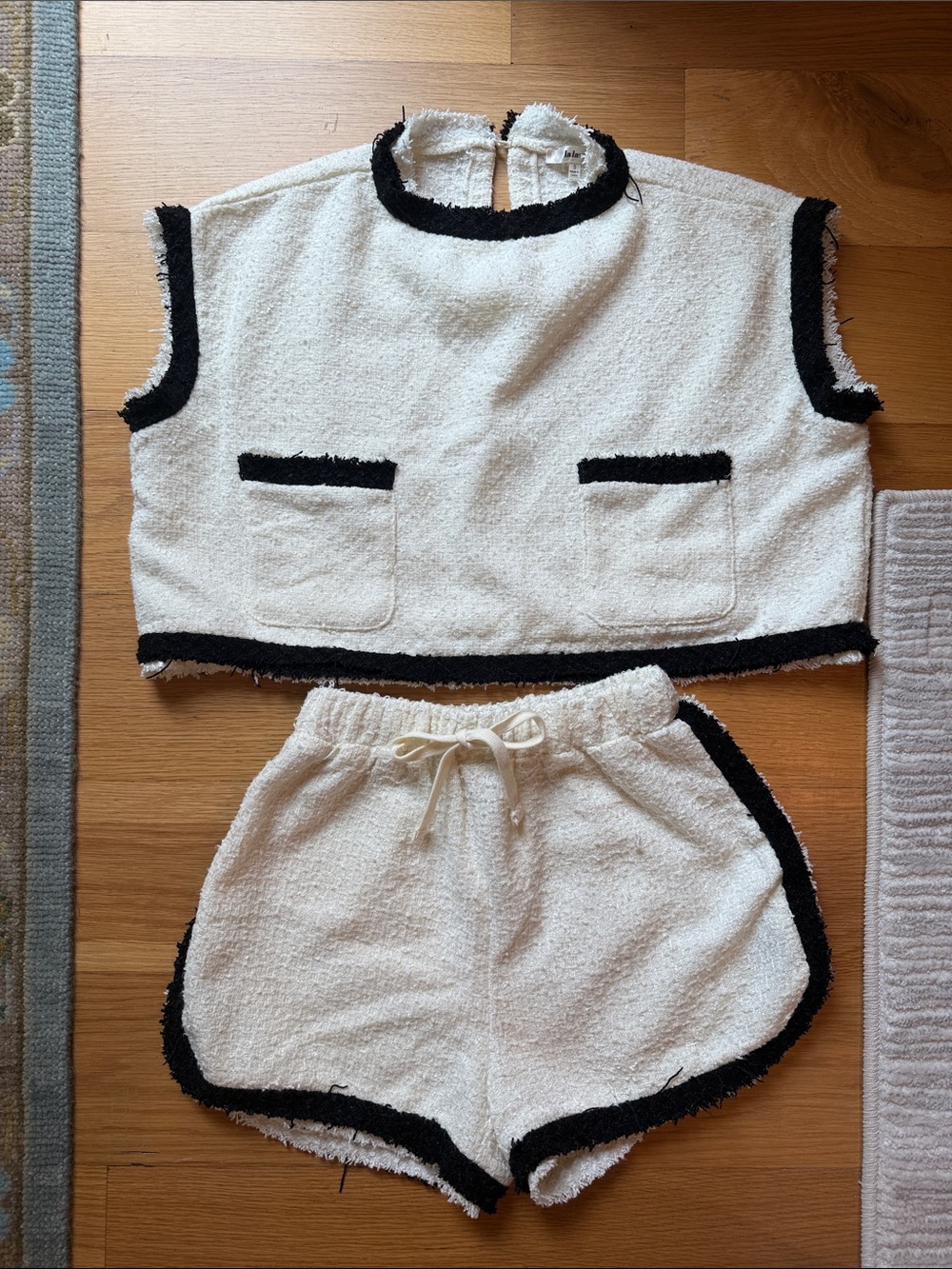 Women's Cream and Black Two-Piece Terry Set